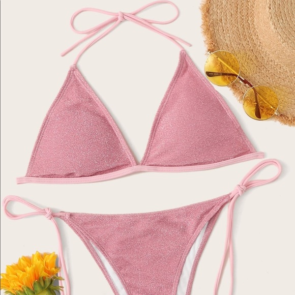 Dusty Rose Glitter Triangle Top Bikini Set 👙 - Picture 5 of 7